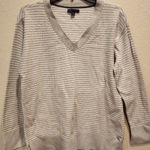 Tommy Hilfiger Gray and White Striped Long Sleeve Pullover 5/$25